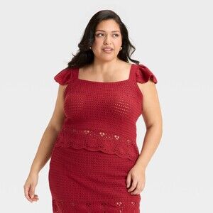 Universal Thread Women Openwork Flutter Sleeve Sweater Tank Size XXL Red